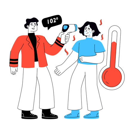 Arzt überprüft Körpertemperatur des Patienten  Illustration