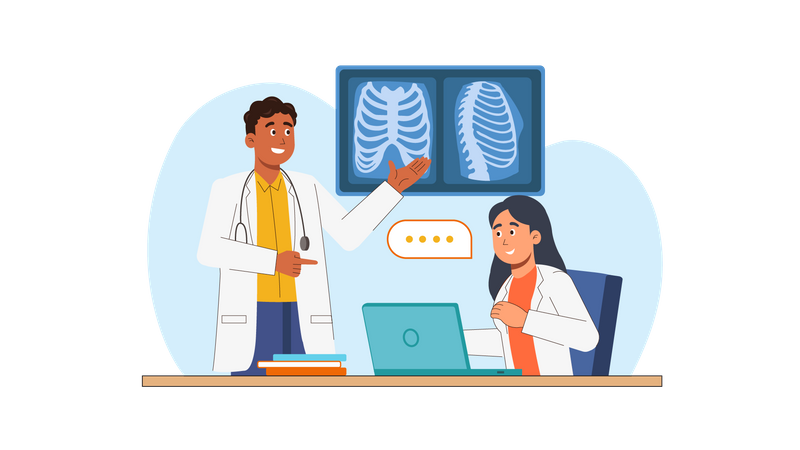 Arzt überprüft Röntgenbericht eines Patienten  Illustration