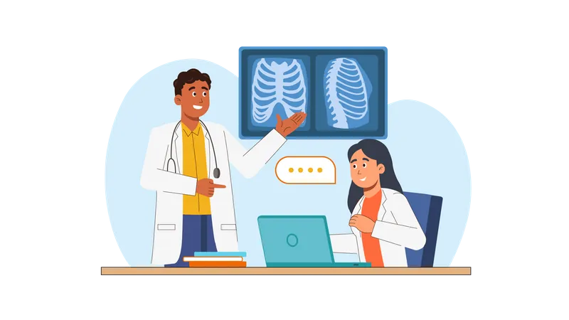 Arzt überprüft Röntgenbericht eines Patienten  Illustration