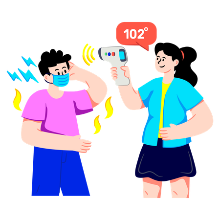 Arzt überprüft die Temperatur des Patienten  Illustration