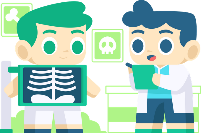 Arzt überprüft Röntgenbild des Patienten  Illustration