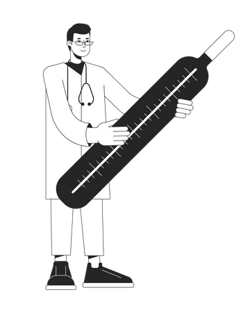 Arzt überprüft Temperatur mit Thermometer  Illustration