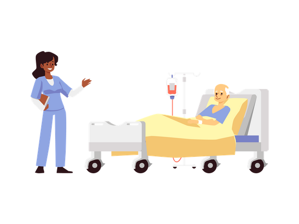 Arzt und älterer Patient im Krankenzimmer  Illustration