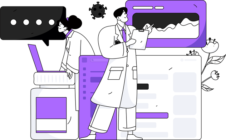 Männlicher Arzt und Ärztin beobachten medizinischen Bericht  Illustration