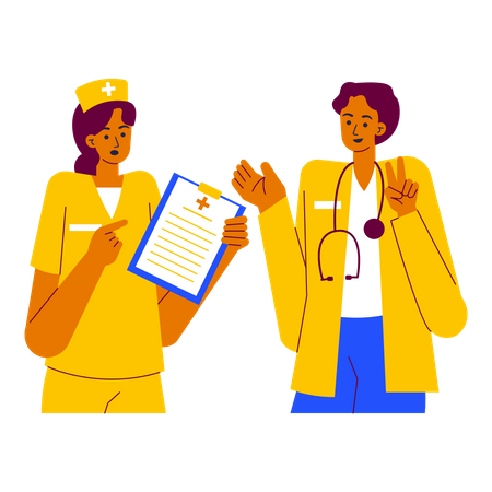 Arzt und Krankenschwester diskutieren  Illustration