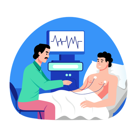Arzt untersucht EKG-Monitor  Illustration