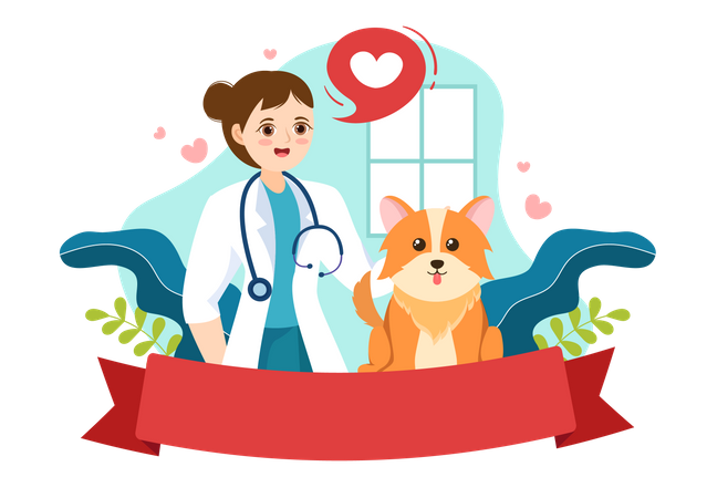 Arzt untersucht Hund in Tierklinik  Illustration