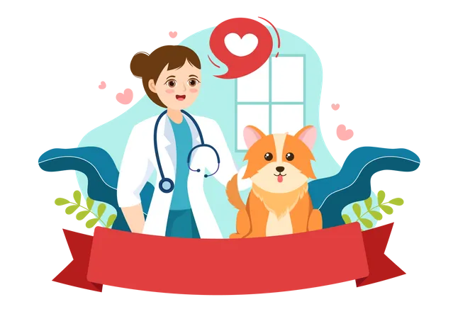 Arzt untersucht Hund in Tierklinik  Illustration