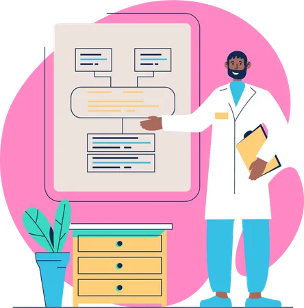 Arzt untersucht Krankenbericht  Illustration