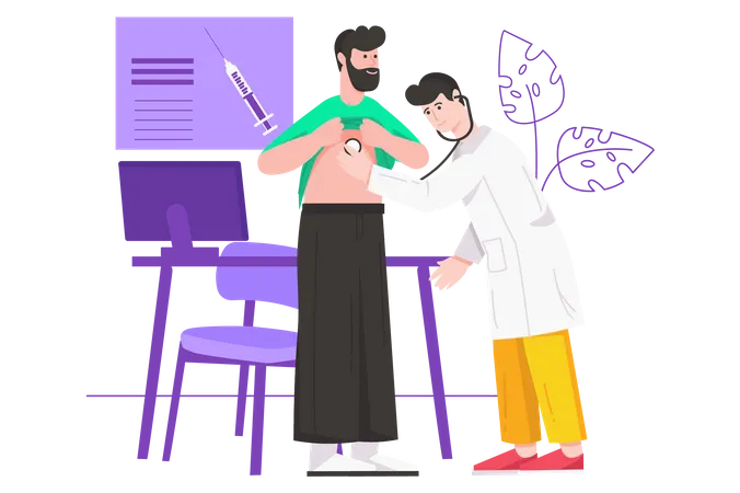 Arzt untersucht Patienten  Illustration