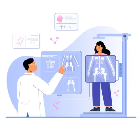 Arzt überprüft Röntgenbericht des Patienten  Illustration