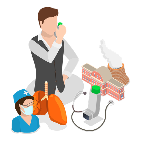 Arzt untersucht Asthma bronchiale  Illustration