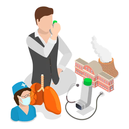 Arzt untersucht Asthma bronchiale  Illustration