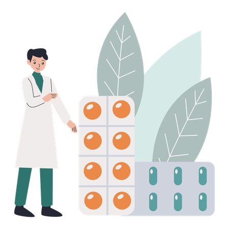 Arzt verschreibt dem Patienten Medikamente  Illustration