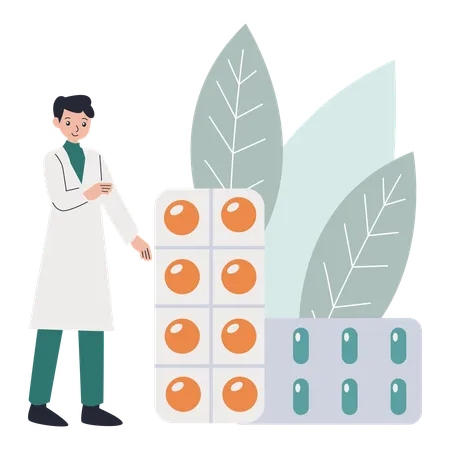 Arzt verschreibt dem Patienten Medikamente  Illustration