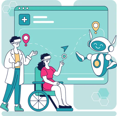 Arzt führt KI-Gespräch mit Patient über Chatbot  Illustration