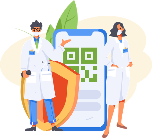 Arzt zeigt Online-Krankenversicherung  Illustration