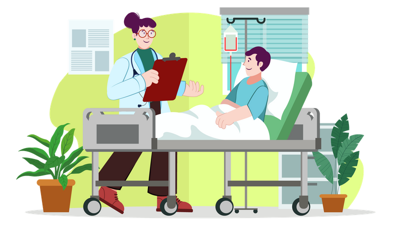 Arzt besucht Patienten  Illustration