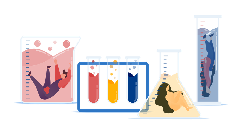 Ärzte und Studenten führen in Laboren Experimente an Menschen durch  Illustration