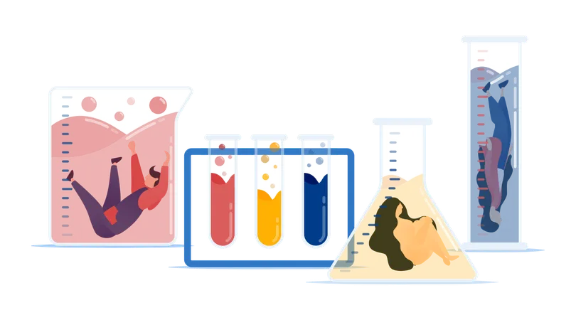 Ärzte und Studenten führen in Laboren Experimente an Menschen durch  Illustration