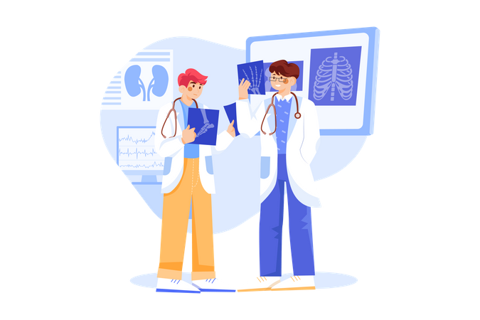 Ärzteteam führt Röntgenanalyse durch  Illustration