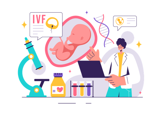 Ärztin arbeitet an IVF-Bericht  Illustration