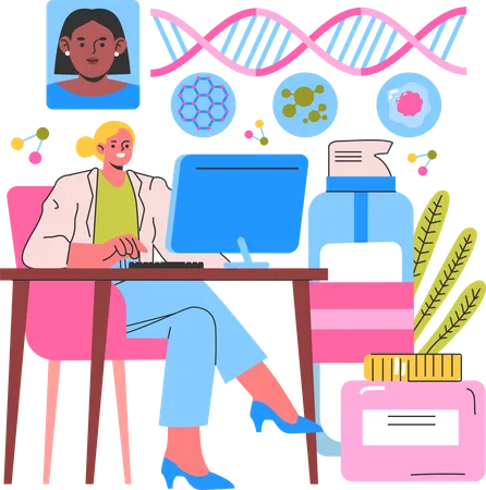 Ärztin erstellt DNA-Bericht für Hautpflege  Illustration