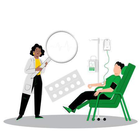 Ärztin bei der Analyse des Gesundheitszustands eines Patienten  Illustration