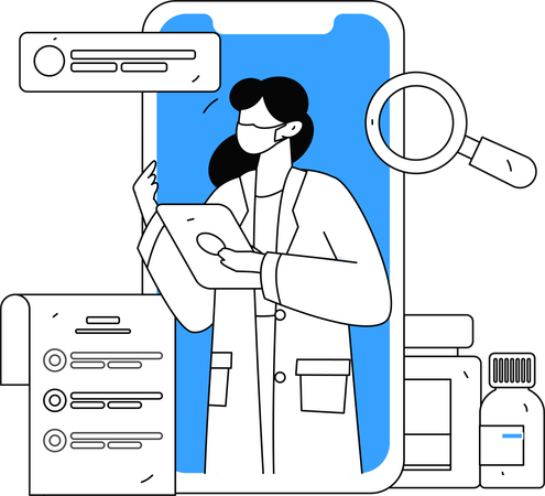 Ärztin gibt Patienten Online-Anweisungen  Illustration