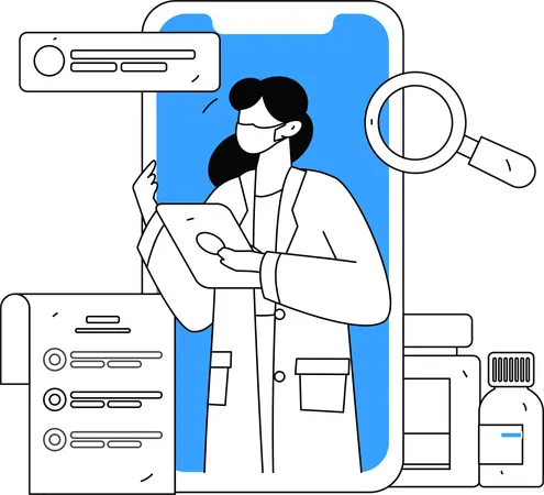 Ärztin gibt Patienten Online-Anweisungen  Illustration