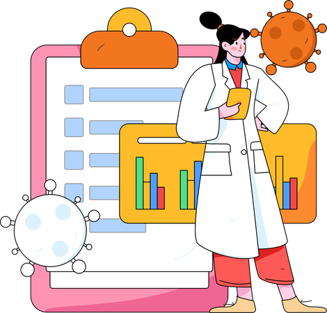 Ärztin bei der Analyse des Coronavirus  Illustration