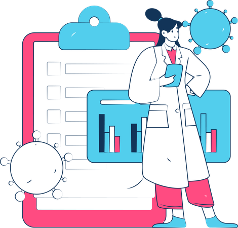 Ärztin bei der Analyse des Coronavirus  Illustration