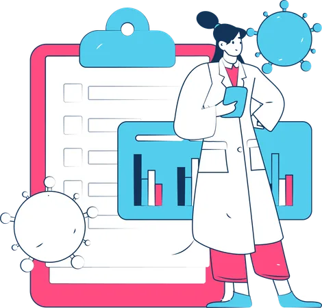 Ärztin bei der Analyse des Coronavirus  Illustration