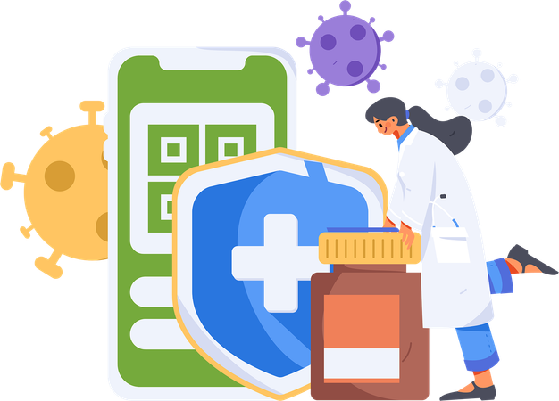Ärztin überprüft Online-Krankenhausrechnung  Illustration