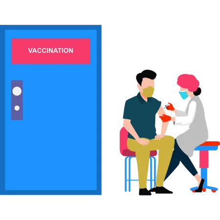 Ärztin verabreicht einem Mann eine Impfspritze  Illustration