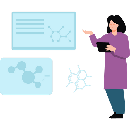 Ärztin zeigt auf Chemie-Board  Illustration