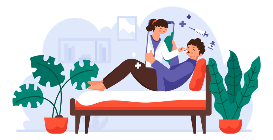 Medizinische Untersuchung und Gesundheitsberatung per Videoanruf während der Coronavirus-Pandemie  Illustration