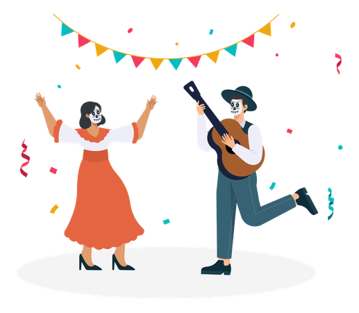 As pessoas celebram o festival mexicano  Ilustração