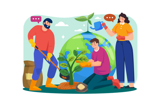 As pessoas estão plantando árvores ao redor do mundo  Ilustração