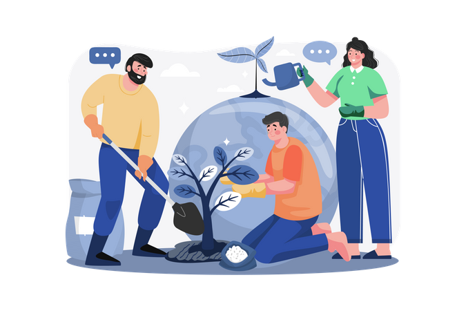 As pessoas estão plantando árvores ao redor do mundo  Ilustração