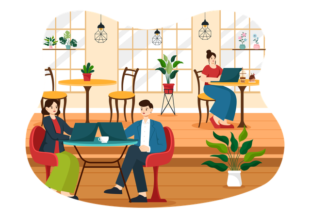 As pessoas estão trabalhando no café  Ilustração