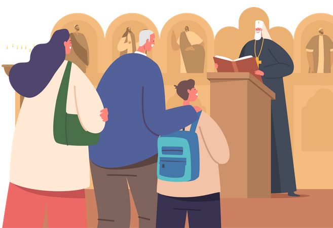 As pessoas frequentam o culto sacramental na Igreja Ortodoxa  Ilustração