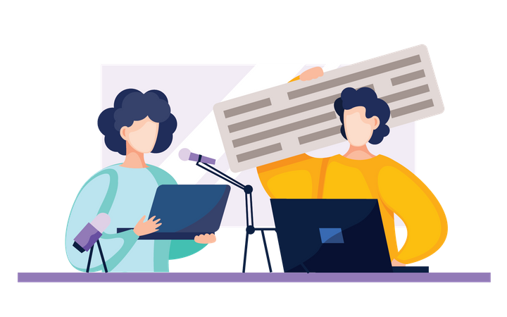 As pessoas gravam podcast no estúdio de podcast  Ilustração