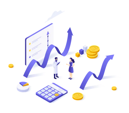 Ascending charts and dollar coins  Illustration