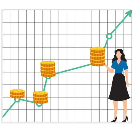 Asesores financieros explicando gráficos del mercado de valores  Ilustración