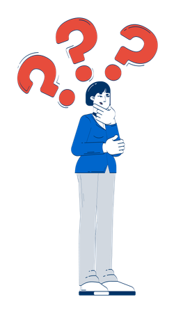 Asian business woman thinking with question marks  Illustration
