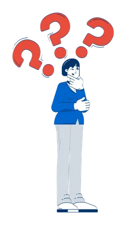 Asian business woman thinking with question marks  Illustration
