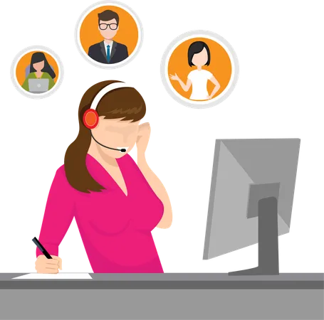 Asian business woman working at office on desk in room Talking on the phone with clients for services  Illustration