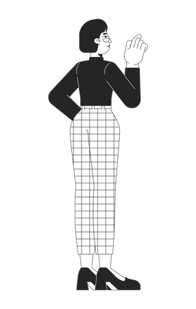 Asian businesswoman with pointing gesture rear view  Illustration