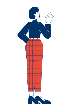 Asian businesswoman with pointing gesture rear view  Illustration